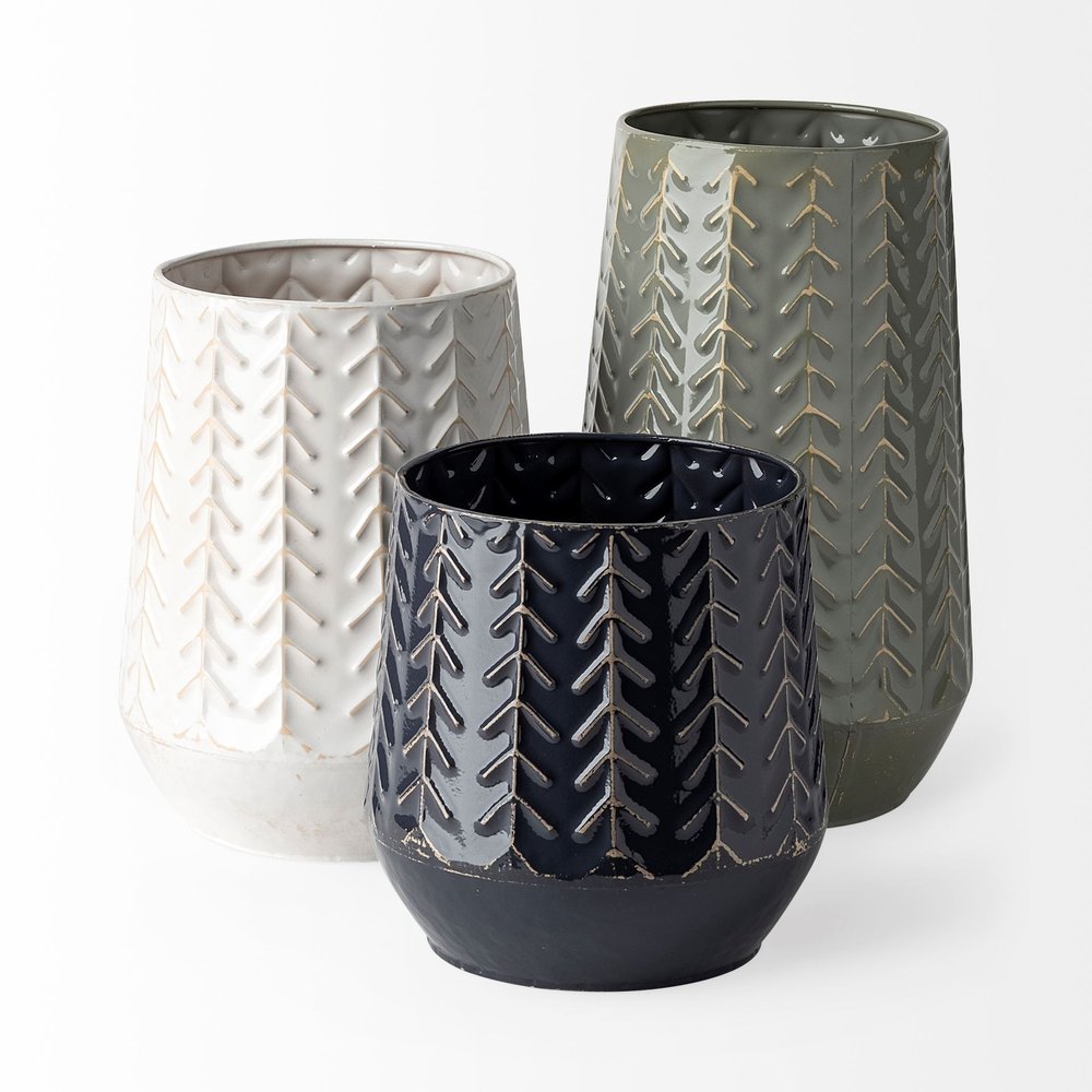 11" Green Abstract Cylinder Metal Table Vase