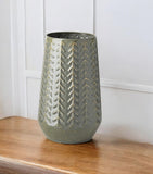 11" Green Abstract Cylinder Metal Table Vase
