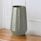 11" Green Abstract Cylinder Metal Table Vase