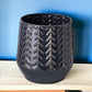 7" Navy Organically Embossed Chevron Metal Vase