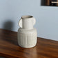 12" White Ribbed Cylinder Ceramic Table Vase