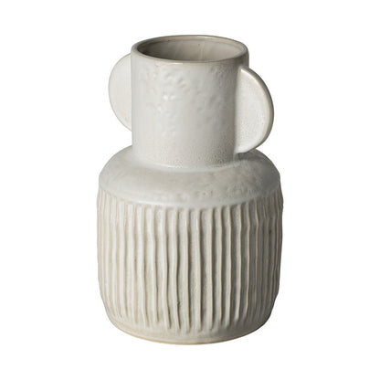 12" White Ribbed Cylinder Ceramic Table Vase