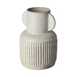 12" White Ribbed Cylinder Ceramic Table Vase