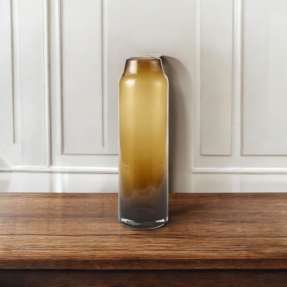 16" Golden Brown Abstract Cylinder Crystal Glass Table Vase