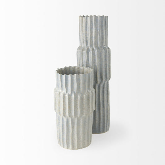 23" Gray Abstract Cylinder Ceramic Table Vase