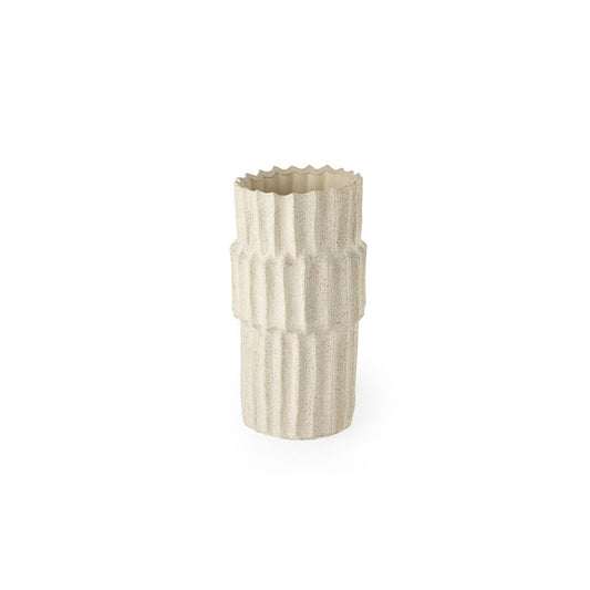 14" Sand Ceramic Cylinder Table Vase