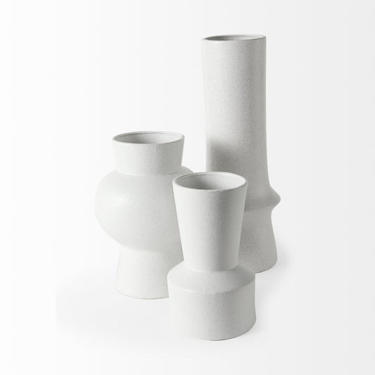 11" White Abstract Cylinder Ceramic Table Vase