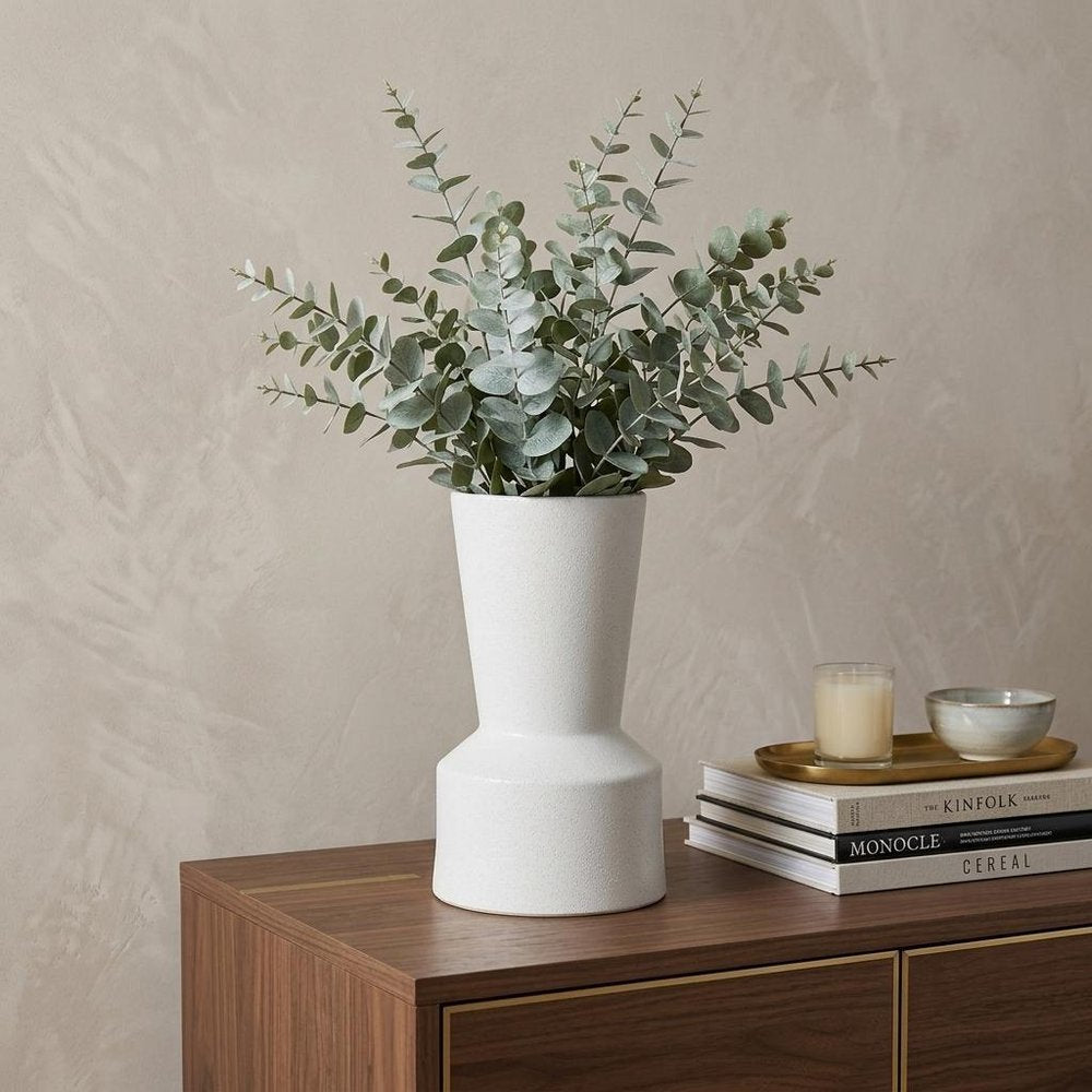 11" White Abstract Cylinder Ceramic Table Vase