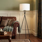 66" Black Tripod Floor Lamp With White Fabric Drum Shade