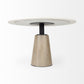 48" White And Natural Rounded Marble Pedestal Base Dining Table