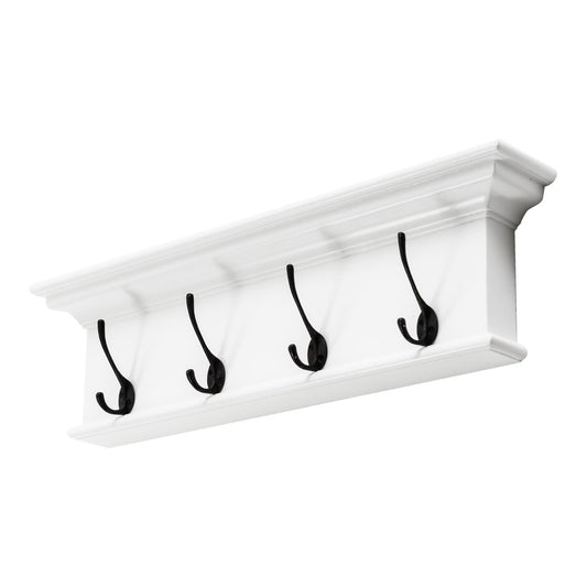 28" Classic White Wood Four Hook Hanging Coat Rack