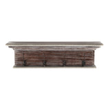 28" Brown Solid Wood Four Hook Wall Mount Coat Rack