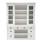 87" White Wood Bookcase with Glass Doors Drawers and Baskets
