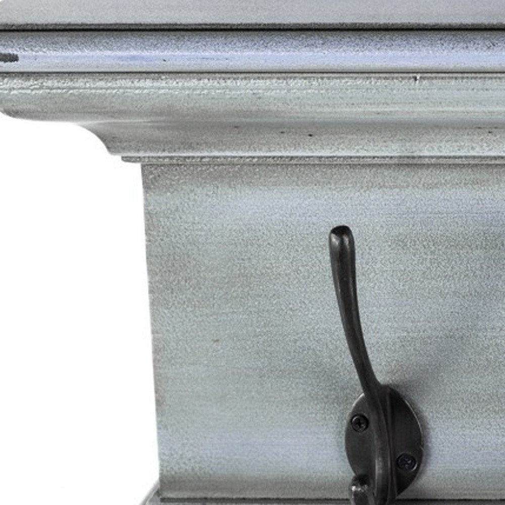 28" Black And Blue Solid Wood Four Hook Wall Mount Coat Rack