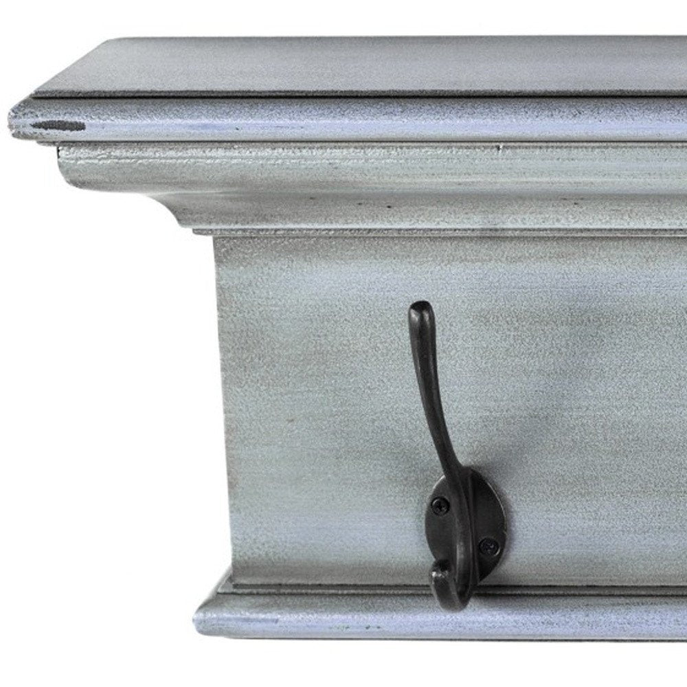 28" Black And Blue Solid Wood Four Hook Wall Mount Coat Rack