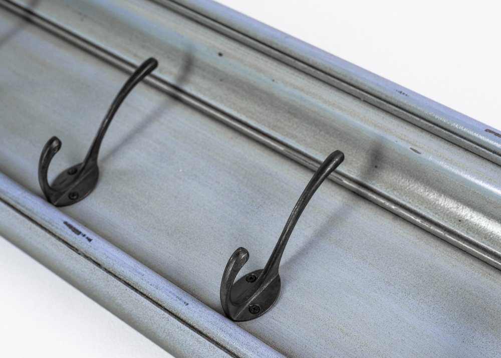 28" Black And Blue Solid Wood Four Hook Wall Mount Coat Rack