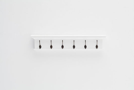 39" Classic White Wood Six Hook Hanging Coat Rack