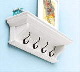 Classic White Wood Wide Four Hook Hanging Coat Rack