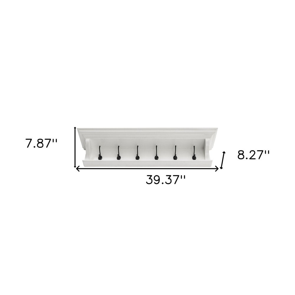 Classic White Wood Wide Six Hook Coat Rack