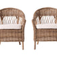 Set of Two Gray Brown Semi Circle Back Wicker Chairs with Seat Cushions