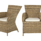 Set of Two Tan Textured Outdoor Dining Chairs with Beige Cushions