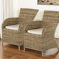 Set of Two Tan Textured Outdoor Dining Chairs with Beige Cushions