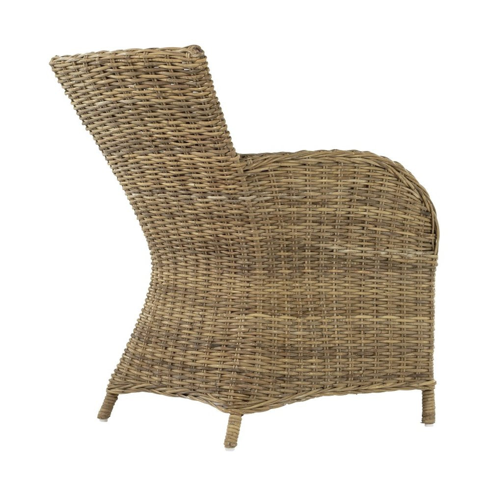 Set of Two Tan Textured Outdoor Dining Chairs with Beige Cushions