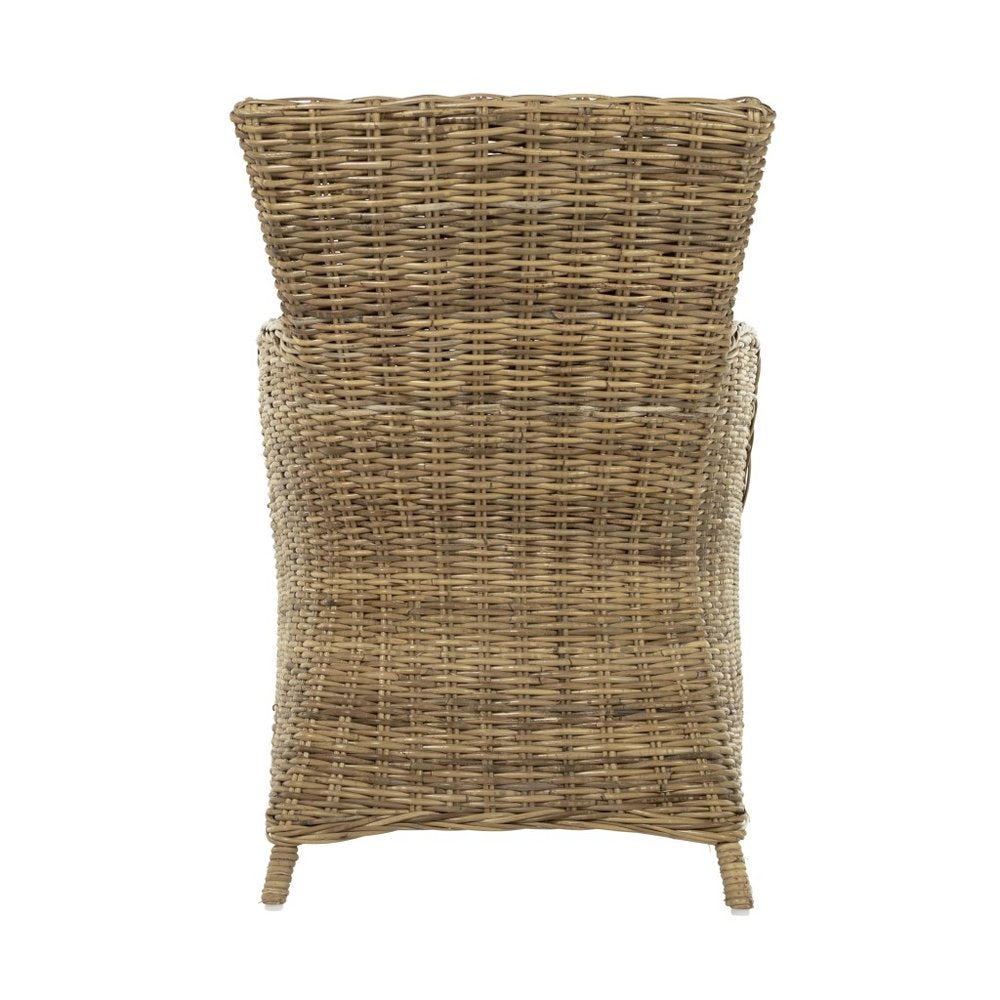 Set of Two Tan Textured Outdoor Dining Chairs with Beige Cushions