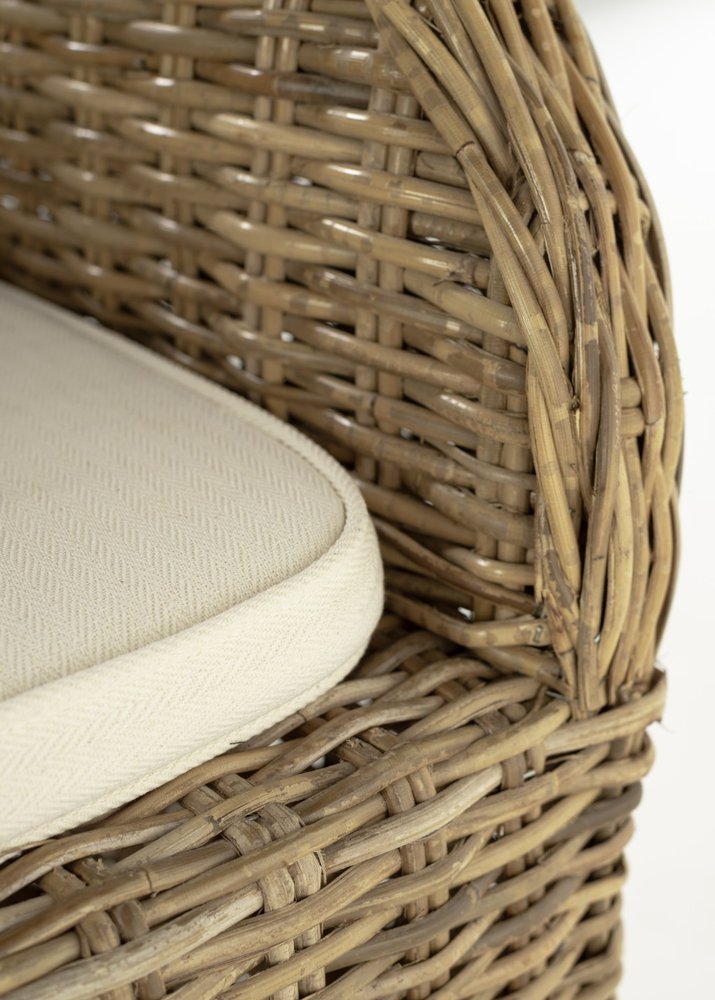 Set of Two Tan Textured Outdoor Dining Chairs with Beige Cushions