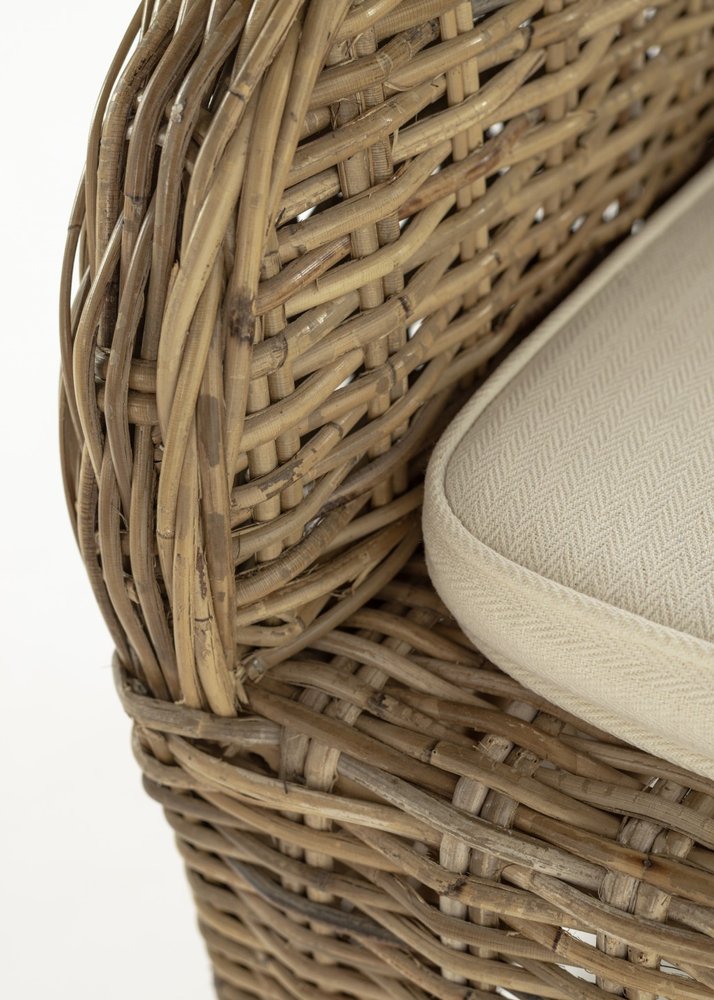 Set of Two Tan Textured Outdoor Dining Chairs with Beige Cushions