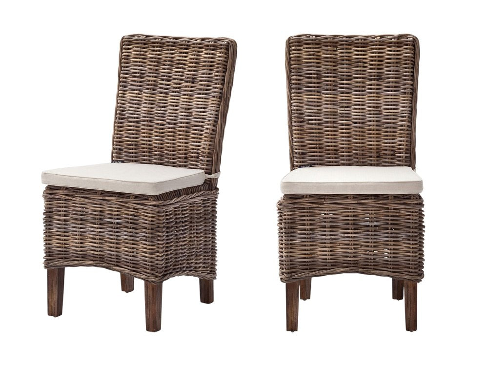 Set of Two Cream and Brown Dining Parsons Chairs