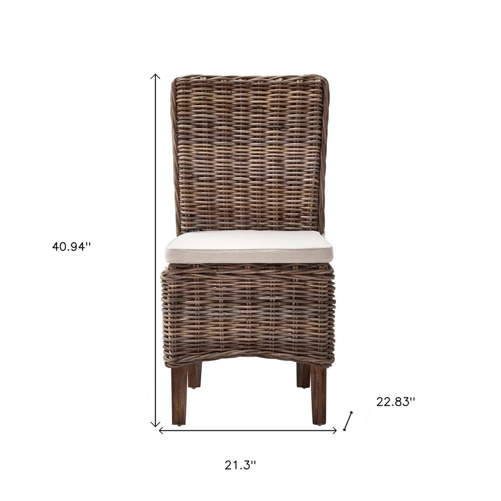 Set of Two Cream and Brown Dining Parsons Chairs