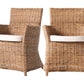 Set of Two Cream And Natural Rattan Dining Arm Chairs