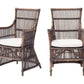 Set of Two Cream And Dark Brown Rattan Slat Back Dining Arm Chairs