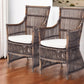 Set of Two Cream And Dark Brown Rattan Slat Back Dining Arm Chairs
