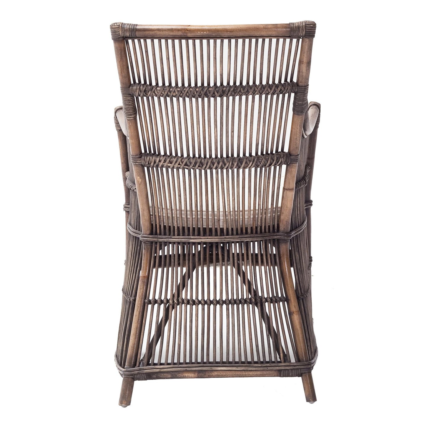 Set of Two Cream And Dark Brown Rattan Slat Back Dining Arm Chairs
