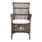 Set of Two Cream And Dark Brown Rattan Slat Back Dining Arm Chairs