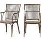Set of Two Natural Rattan Slat Back Dining Arm Chairs