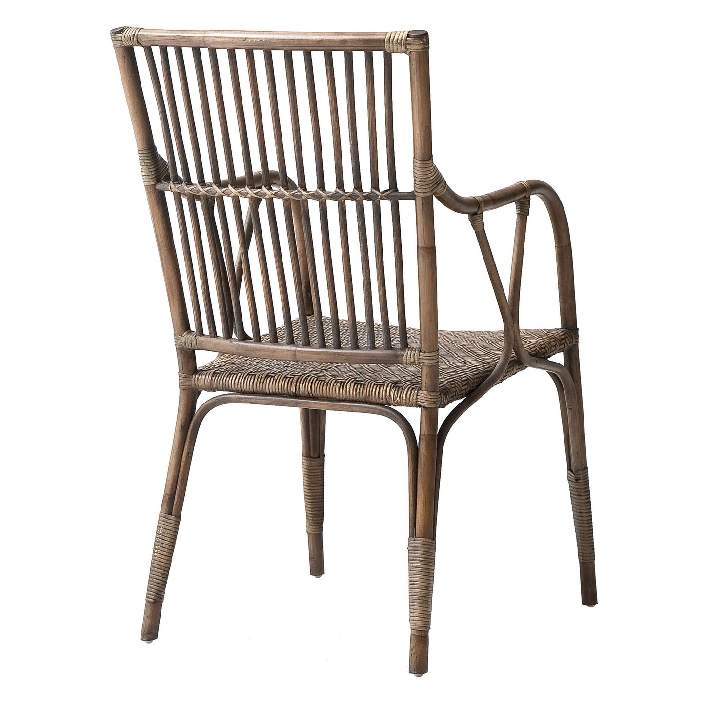 Set of Two Natural Rattan Slat Back Dining Arm Chairs