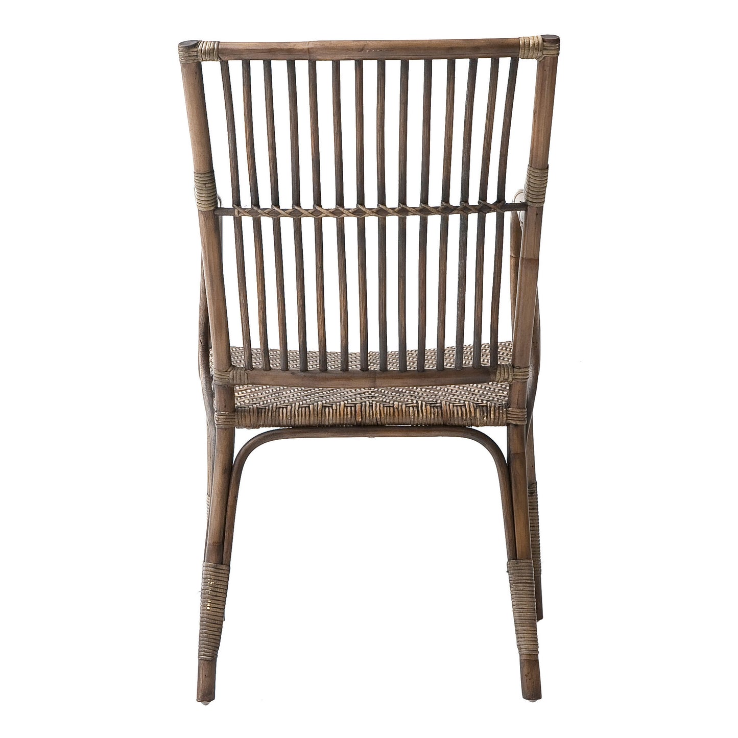 Set of Two Natural Rattan Slat Back Dining Arm Chairs