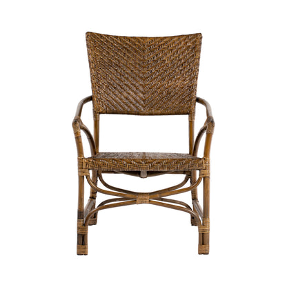 Set of Two Natural Rattan Open Back Dining Arm Chairs