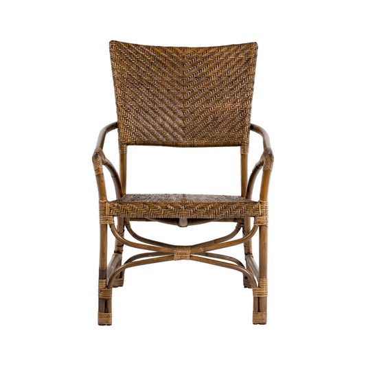Set of Two Natural Rattan Open Back Dining Arm Chairs