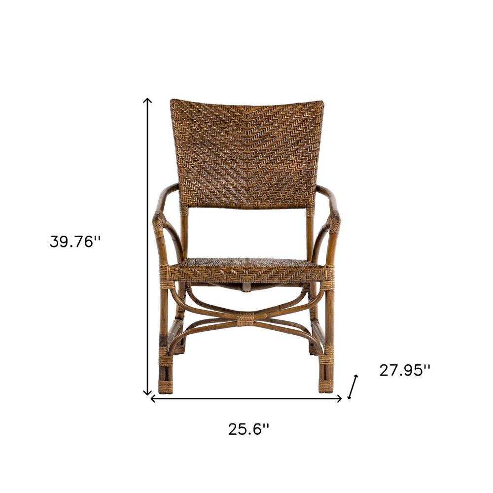 Set of Two Natural Rattan Open Back Dining Arm Chairs