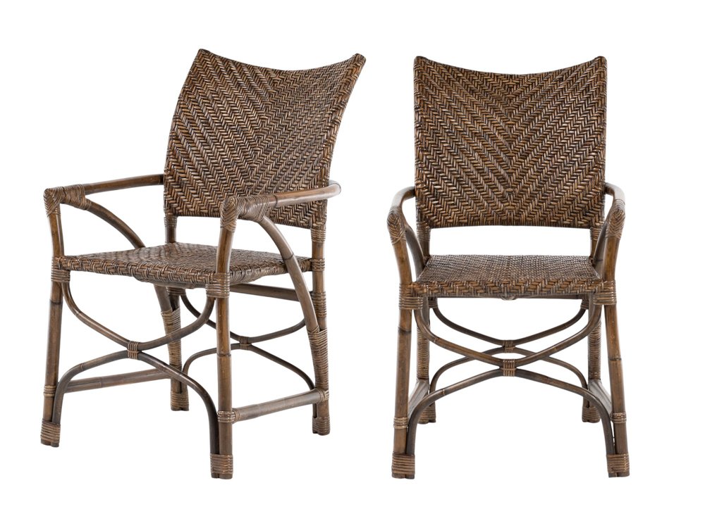 Set of Two Brown Open Back Dining Arm Chairs