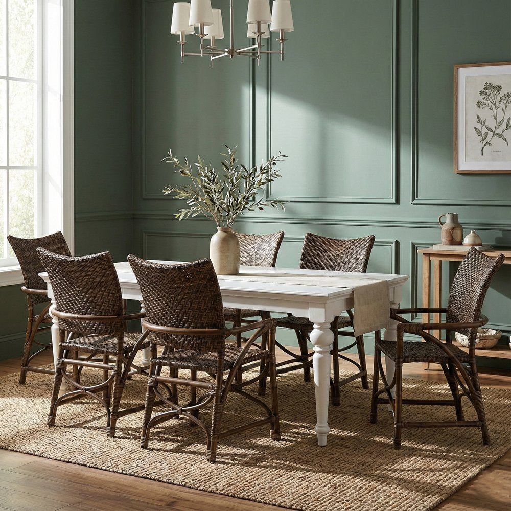 Set of Two Brown Open Back Dining Arm Chairs