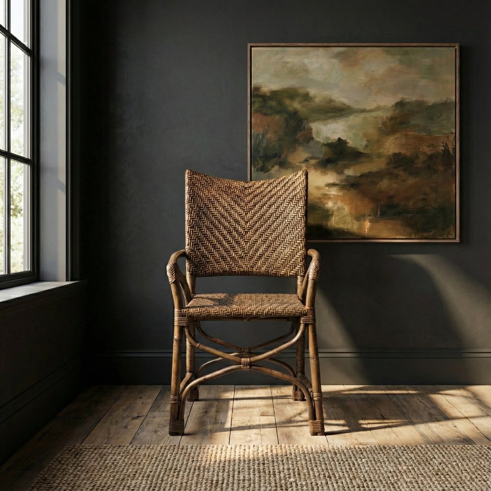Set of Two Brown Open Back Dining Arm Chairs