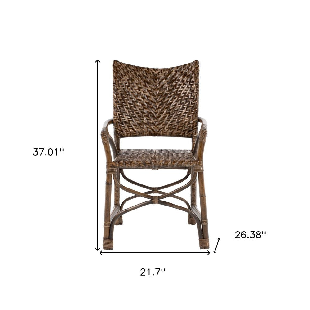 Set of Two Brown Open Back Dining Arm Chairs