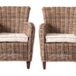 Set of Two Cream And Natural Woven Rattan Outdoor Dining Chairs with Cream Cushion