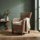 Set Of Two Natural Brown Rattan Wingback Wicker Chairs with Seat Cushions