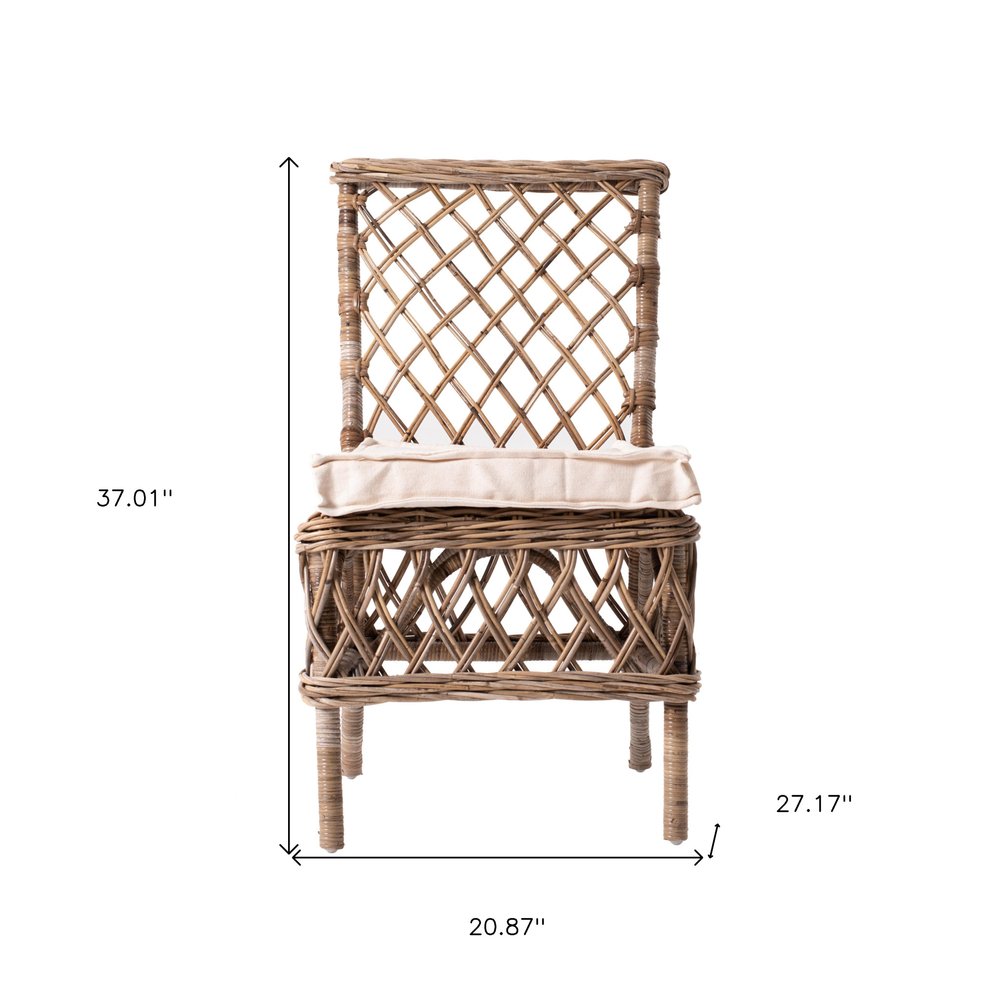 Set of Two Cream And Natural Rattan Cross Back Dining Parsons Chairs